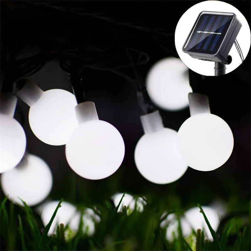 Solar Light String Festoon LED Round Ball Outdoor Garden Solar Garland Lamp for Wedding Party Camping Balcony Holiday Decoration