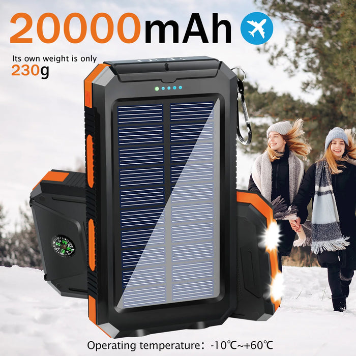 20000mAh Solar Charger for Cell Phone Portable Solar Power Bank Dual 5V USB Ports 2 LED Light Flashlight for Outdoor Camping Hik