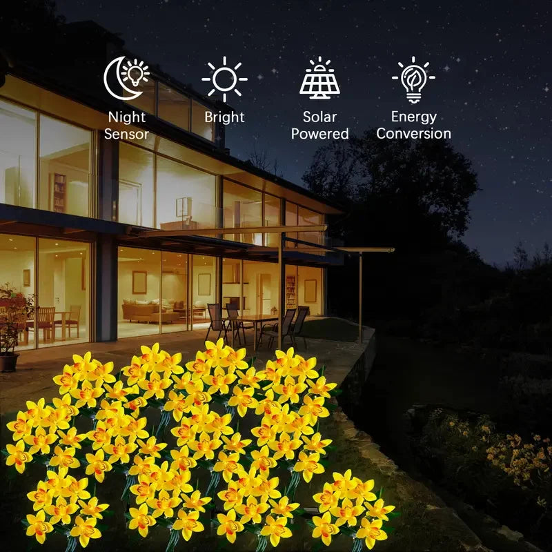 Flower Solar Lights Outdoor Garden, LED Solar Flower Lights with 7 Orchid Flower Solar Stake Lights for Courtyard Pathway lights