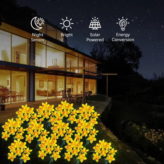 Flower Solar Lights Outdoor Garden, LED Solar Flower Lights with 7 Orchid Flower Solar Stake Lights for Courtyard Pathway lights