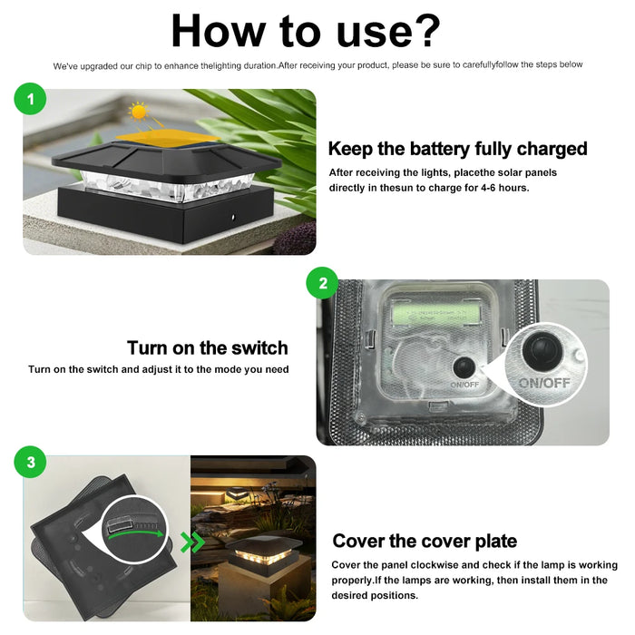 Solar Post Cap Lights For 4x4 Posts 3 Lighting Modes LED Post Cap Lights Solar Powered IP65 Waterproof Fence Light For Outside