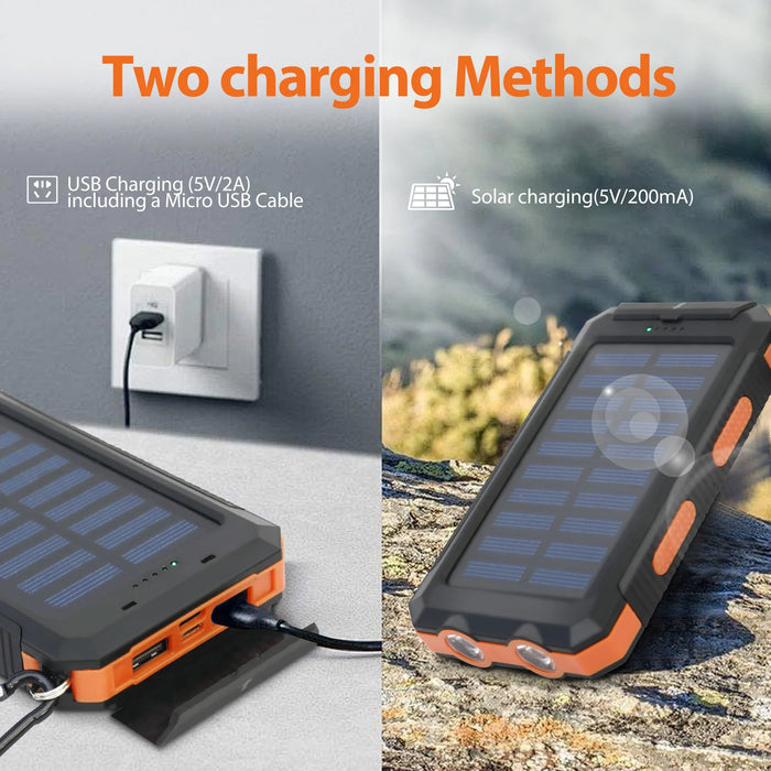 20000mAh Solar Charger for Cell Phone Portable Solar Power Bank Dual 5V USB Ports 2 LED Light Flashlight for Outdoor Camping Hik