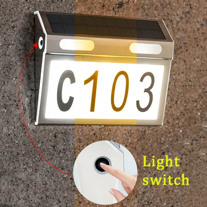 Solar House Number Lights Outdoor Waterproof LED Address Sign Lamp Wireless Sunpower Garden Door Decorative Plaque Wall Light