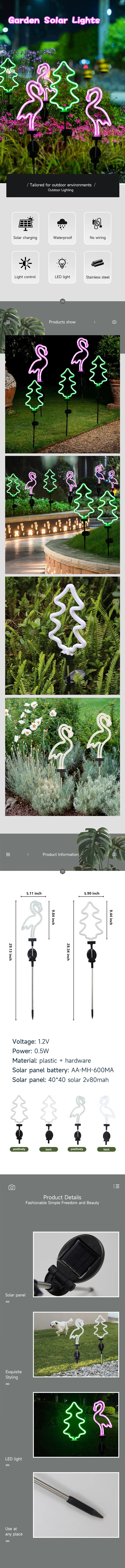 Neon Solar Garden Light Waterproof Landscape Courtyard Lamp Christmas Tree Flamingo Neon Lights Christmas Party Decor Supplies