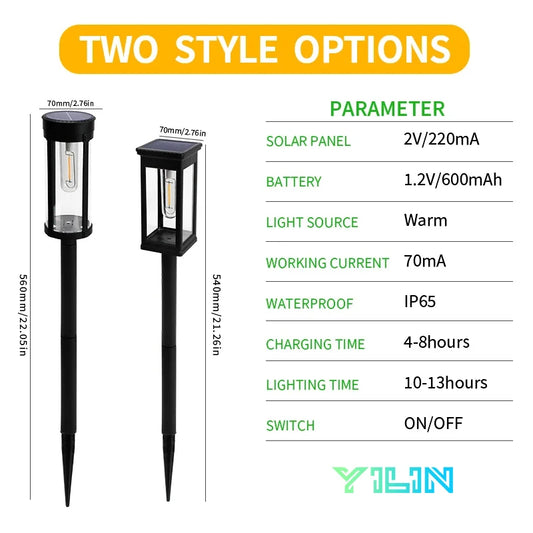 Solar Pathway Lawn Lights Outdoor Walkway Garden Tungsten lamp Waterproof Landscape Light Auto On/Off Lights for Yard Lawn Patio