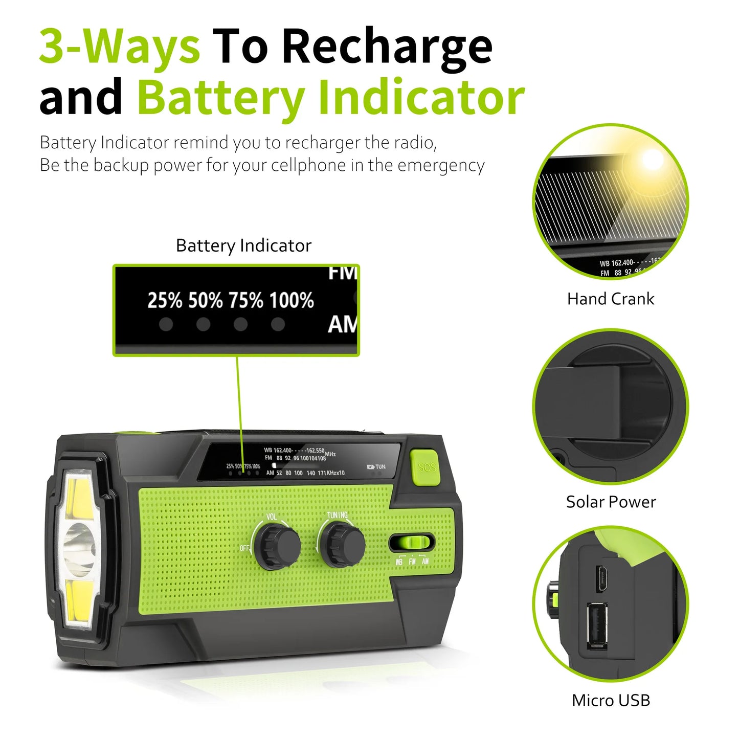 AM/FM Radio Portable Emergency Radio Solar Hand Crank Weather Radio USB Charging SOS Alarm LED Flashlight Power Bank Wholesale