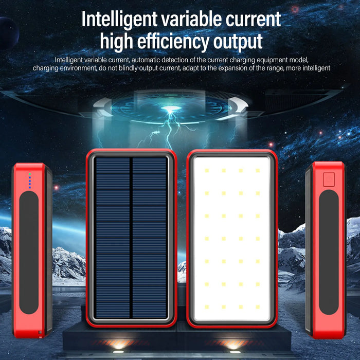 Solar Power Bank 50000mAh Aluminum Alloy USB Portable Charger Battery Pack with LED Light for Outdoor Camping Emergency