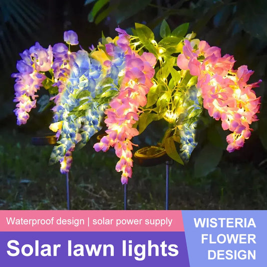 Solar Outdoor Decor Light Realistic Wisteria Floral Waterproof Artificial Flowers Light Solar Powered Garden Lawn Yard Lamp