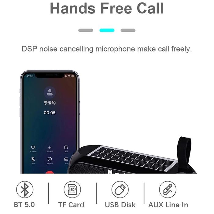 Solar Radio FM Radios MP3 Outdoor Portable Wireless Bluetooth V4.2 Speaker Music Sound Box Subwoofer Bass Aux Hifi Stereo Mp3
