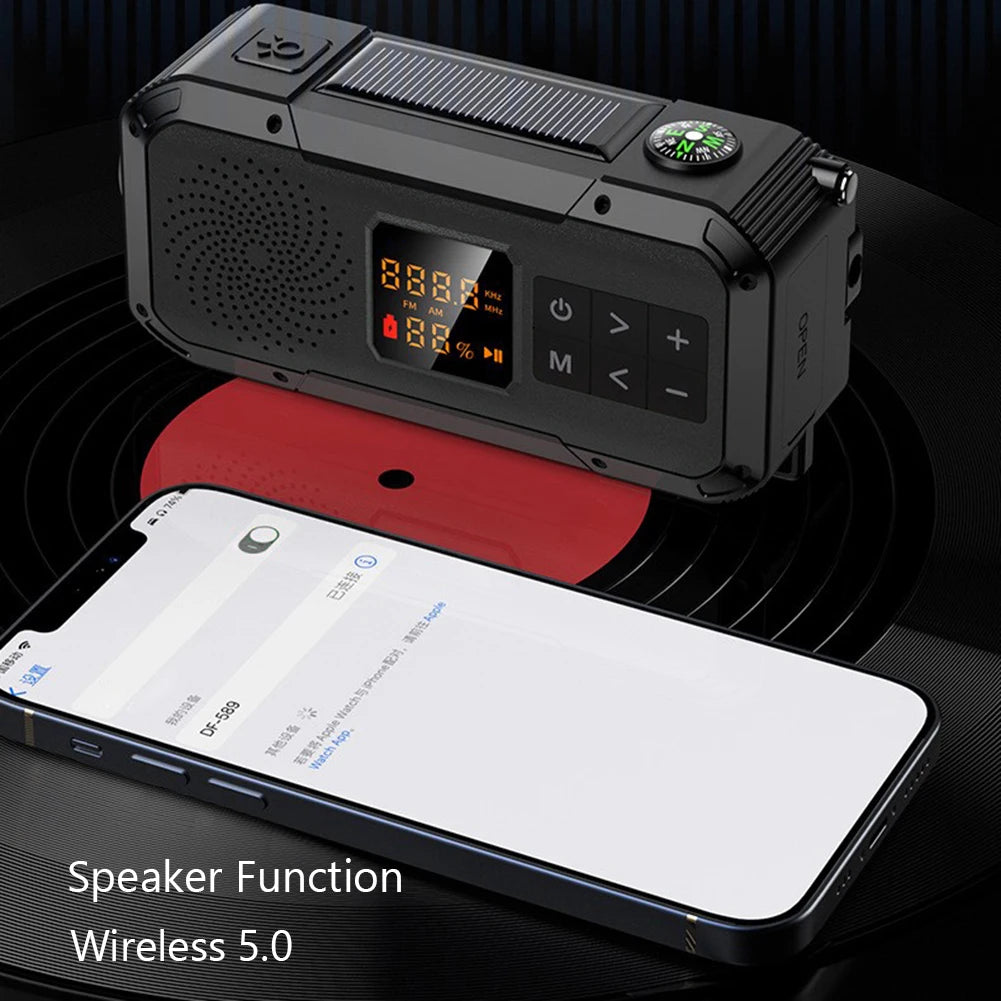 AM/FM/WB/NOAA Emergency Radio Hand Crank Solar Powered Radio Multifunction Weather Radio with BT Flashlight SOS for Outdoor
