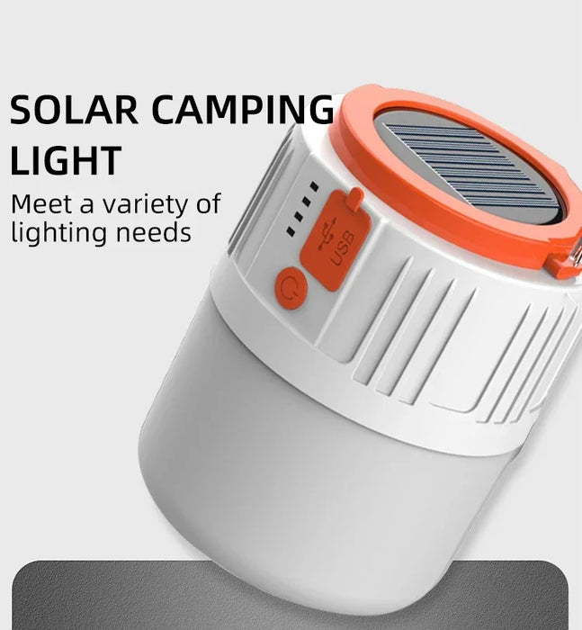 Solar LED Camping Light Bulb 6 Lighting Modes USB Rechargeable Power Bank Outdoor BBQ Tents Hanging Emergency Light