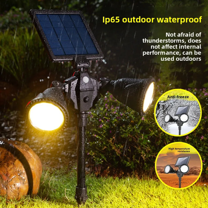 Solar spotlights for outdoor courtyard landscapes, dual head ground penetrating trees, human body sensing lawn lights