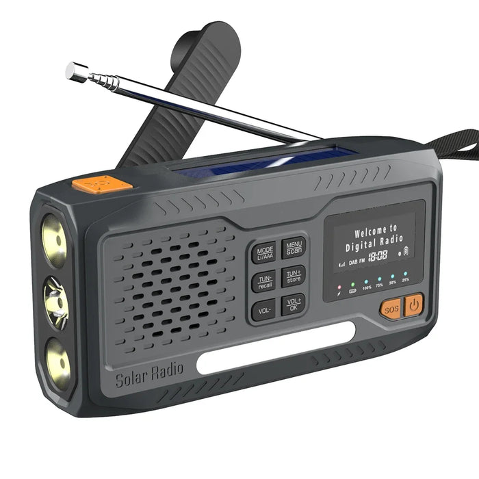 Solar Hand Crank Emergency Radio 2000mAh Rechargeable DAB/FM/Bluetooth-Compatible Radio 4 Ways Powered Reading Lamp for Survival