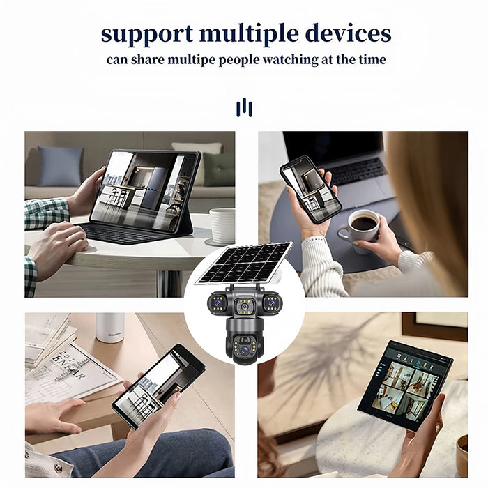 4G Solar Camera Outdoor Triple Lens Triple Screen 6K 12MP Auto Tracking IP Camera CCTV Audio Video PTZ Surveillance WIFI Camera