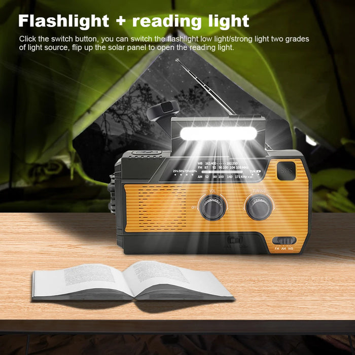 Emergency Hand Crank Radio Solar Powered Radio with Flashlight Reading Lamp SOS Alarm AM/FM/WB/NOAA Weather Radio Portable Radio