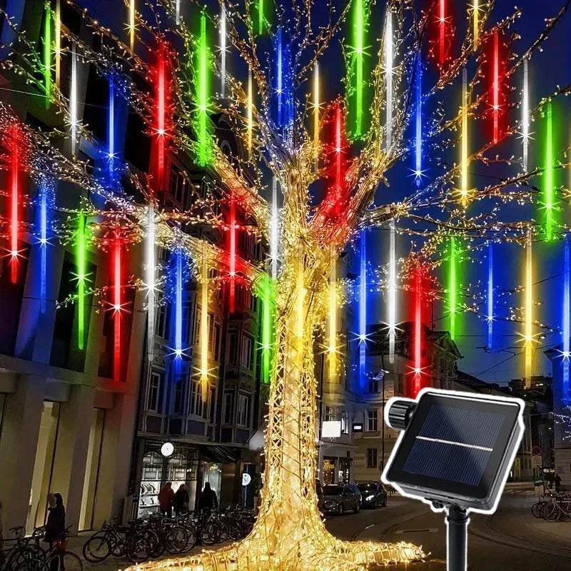 Solar Meteor Shower Rain LED String Lights 8 Tubes Street Garlands Christmas Tree Decorations for Outdoor Fairy Garden Lights