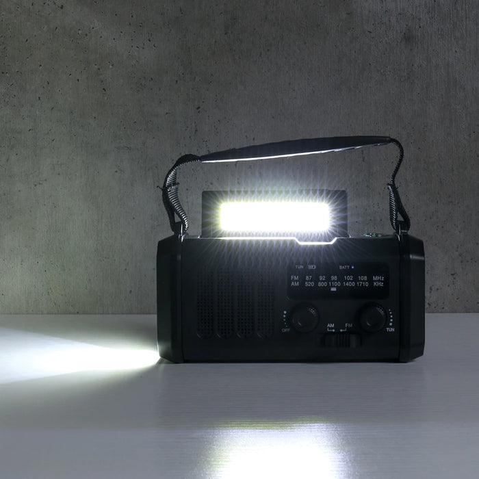 Solar Powered Emergency Power Bank with LED Flashlight Type-C Charging Hand Crank Radio Multifunctional Reading Lamp for Outdoor