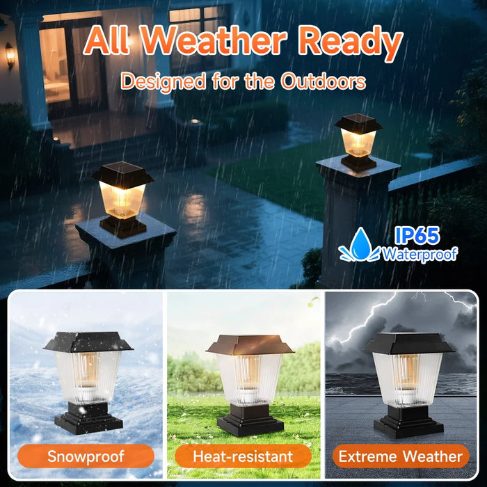 LED Solar Pillar Lights Replaceable Bulb Outdoor Solar Garden Lamps Connect Electricity Sunlight for Fence Pathway Outdoor Decor