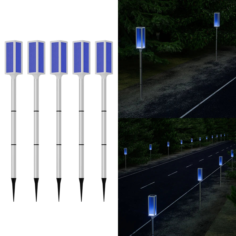 Solar powered bollard lights with multiple color and lighting mode options.，Suitable for driveways, gardens, and paths.