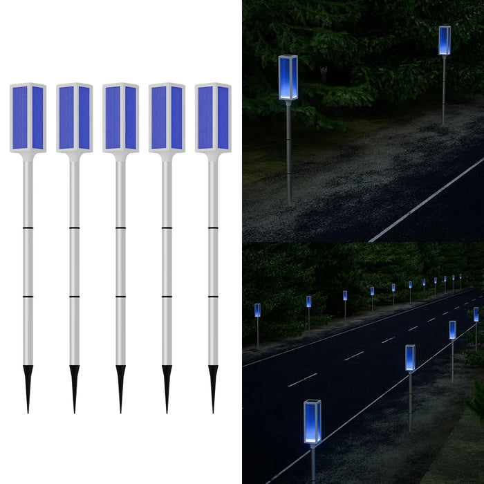 Solar powered bollard lights with multiple color and lighting mode options.，Suitable for driveways, gardens, and paths.