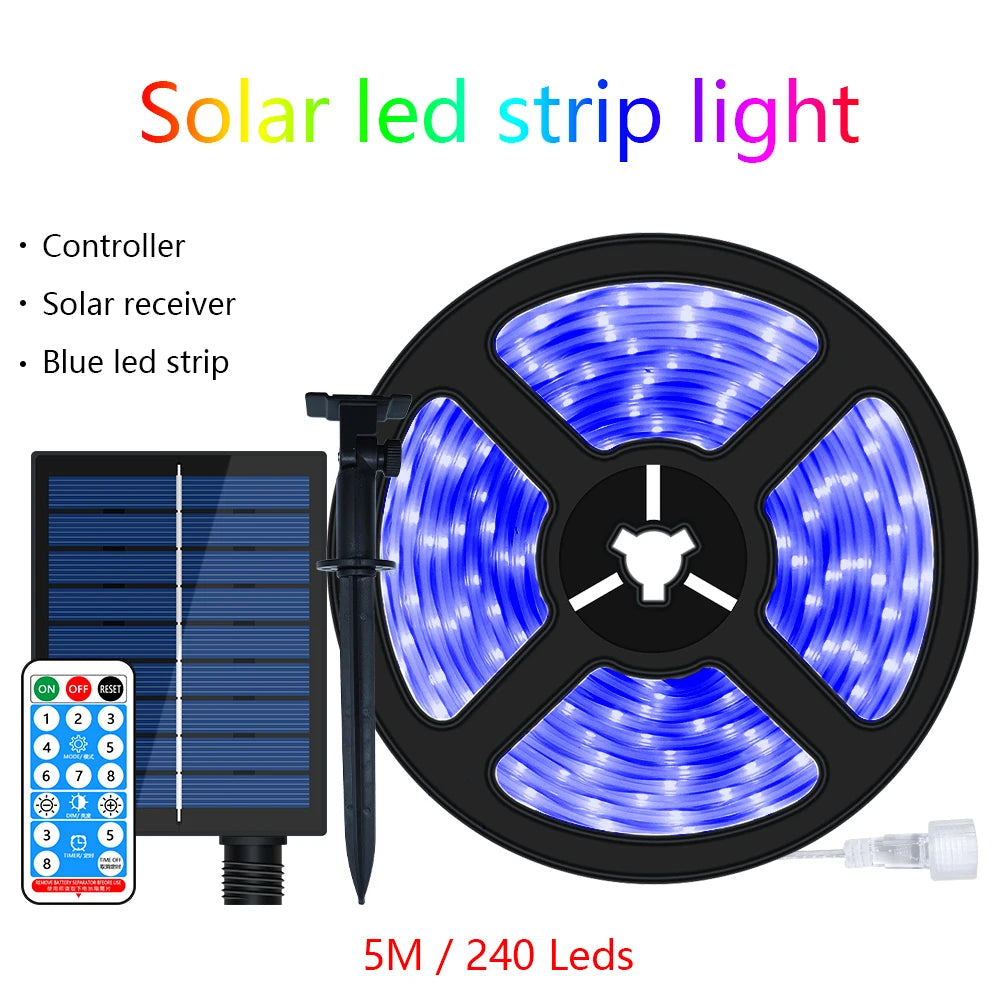 Solar LED Strip Light 8 Modes Fairy Lights Atmosphere IP67 Waterproof 5M 10M Wall Decoration Solar Lamp Christmas Colorful