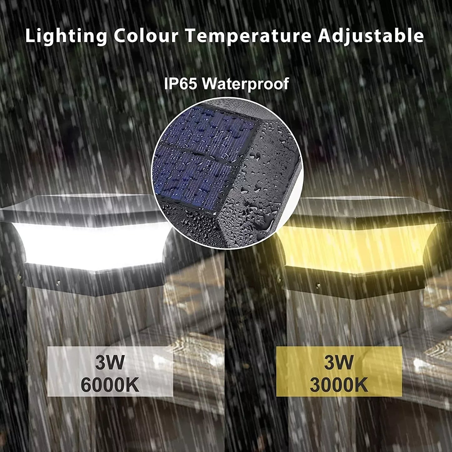 Solar Post Light Outdoor 3000K 6000K LED Fence Deck Cap Lamp for Landscape Garden IP65 Waterproof Gate Cottage Solar Column Lamp