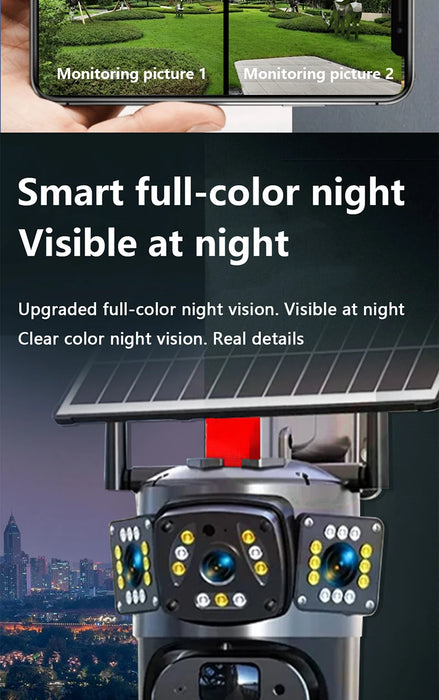 Solar Camera wifi V360PRO Three Eyes and Two Pictures Outdoor Solar Closed Circuit PTZ Camera 1080P