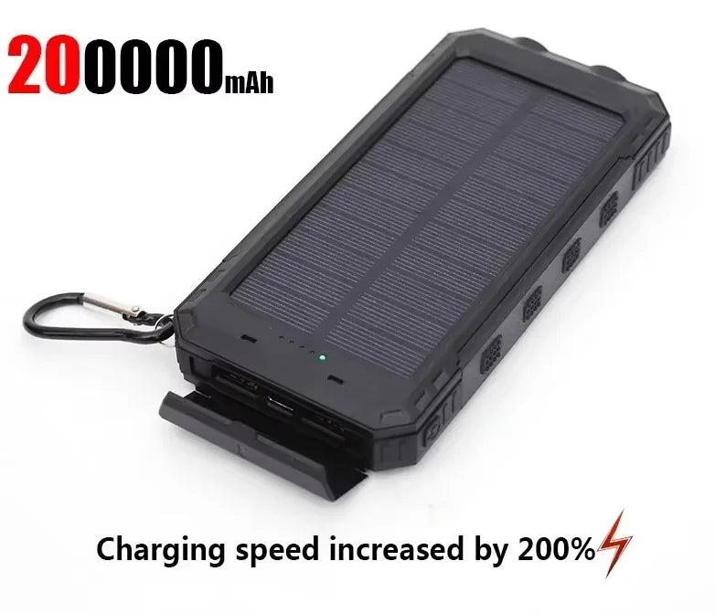 Solar 200000mAh Power Bank Portable Large Capacity Charger Compatible 120W Super Fast Charging For iPhone Samsun Huawei Xiaomi