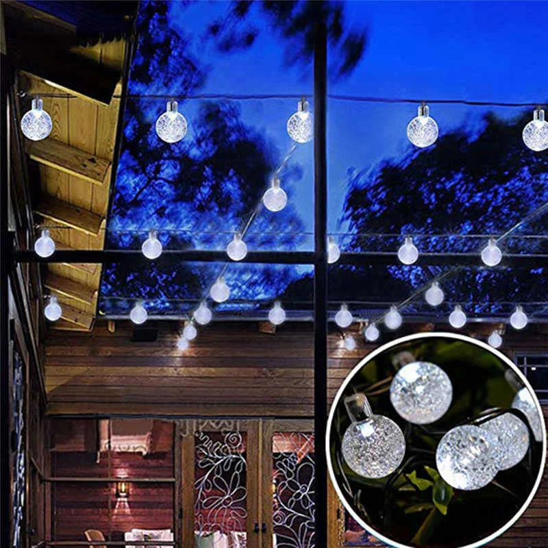 Solar Powered Crystal Ball LED String Lights Garlands for Christmas Outdoor Decoration.holiday Home Decor