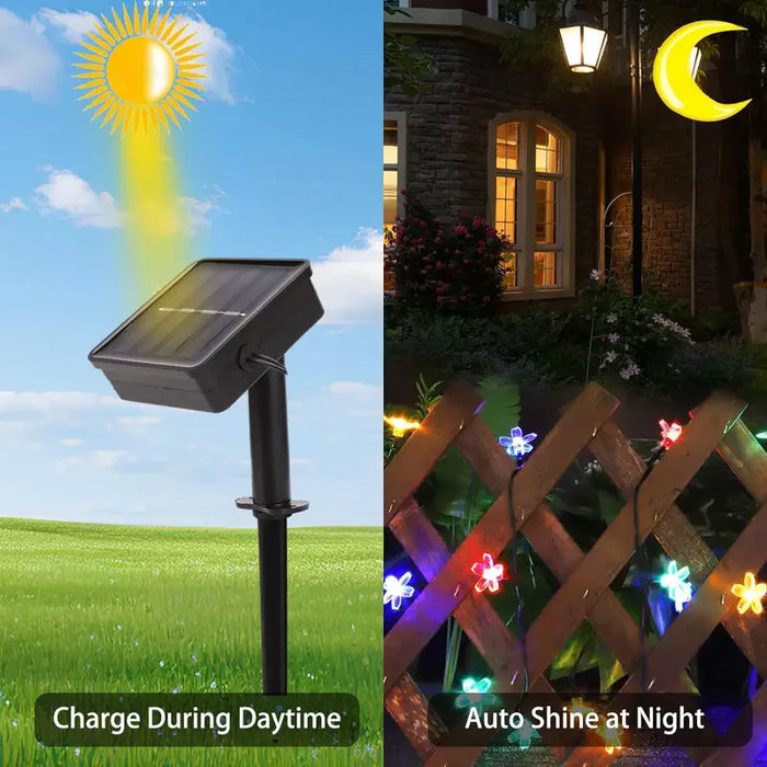 2025 Solar Flower String Lights 200LEDS Waterproof Solar Powered Fairy Lights 8 Modes Decorative Lights for Patio Fence Wedding