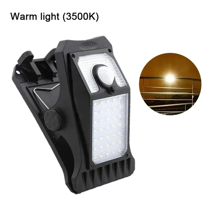 Solar LED Street Light Outdoor Clip-on Motion Sensing Light IP65 Waterproof Camping Light for Fence Deck Wall Camping Tent Patio