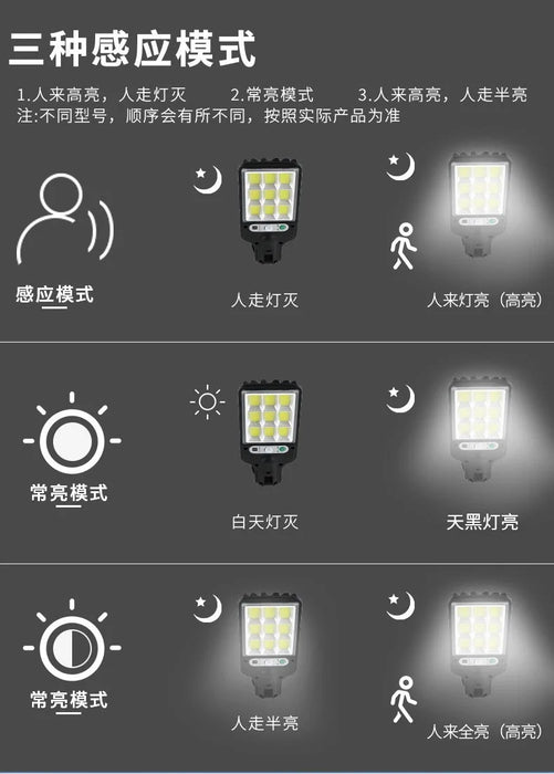 Solar powered outdoor courtyard lights, road human body sensing integrated LCOB household solar street lights, wall lights