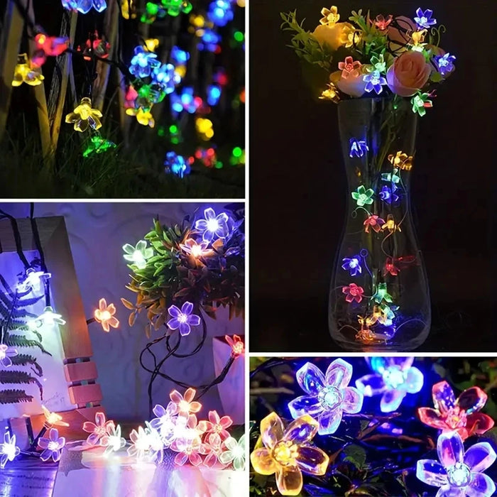 5/6.5/7/12M Purple Solar Flower String Lights Fairy LED Lights String Decorative Outdoor Lighting For Home Garden Holiday Decor