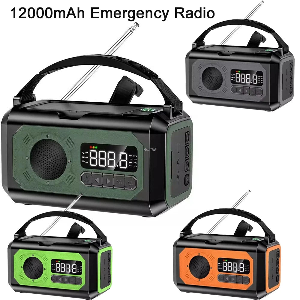AM/FM/NOAA Solar Hand Crank Radio 12000mAh Emergency Radio Reading Lamp Flashlight SOS Alarm Power Bank Speaker רדיו ופנס חירום