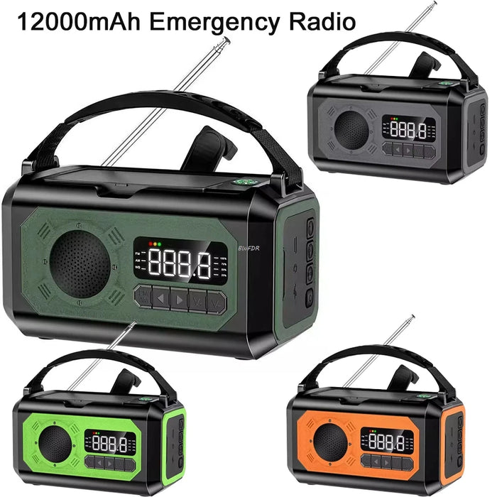 AM/FM/NOAA Solar Hand Crank Radio 12000mAh Emergency Radio Reading Lamp Flashlight SOS Alarm Power Bank Speaker רדיו ופנס חירום