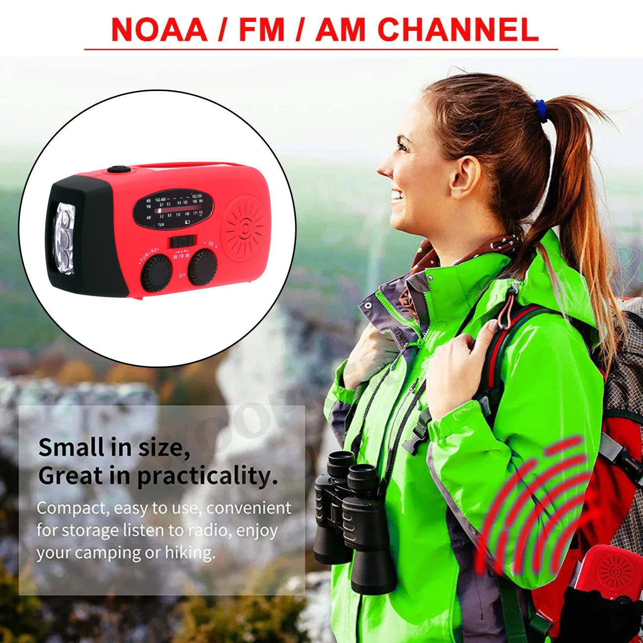 SOS Car Emergency Radio 2000mAh LED Light Large Capacity Hand Powered Solar Rechargeable Portable USB (FM/AM/NOAA) WB Radio