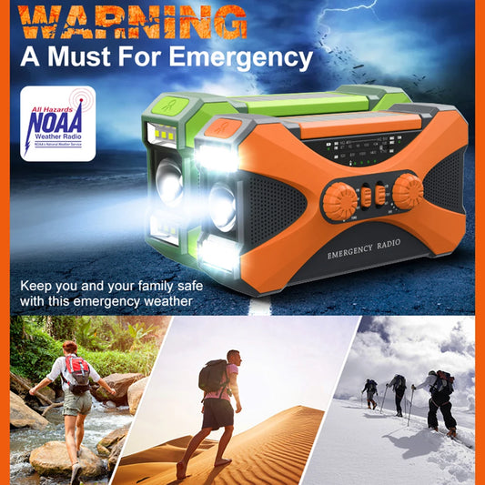 10000mAh Emergency Solar Power Radio Hand Crank Radio AM/FM/NOAA Global receiver High Quality LED Torch Reading Light SOS Alarm