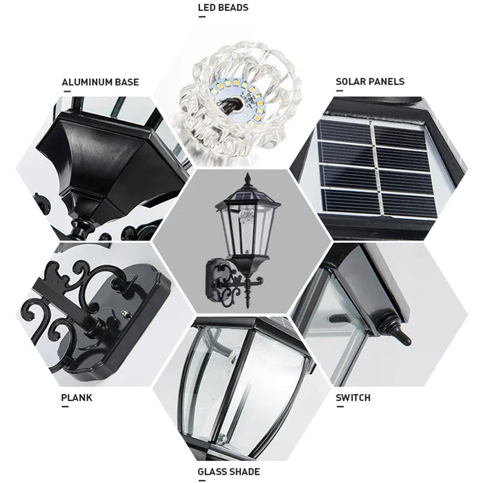 Solar Wall Lamps Outdoor Waterproof Lighting External European Style Villa Patio Light Home Gate Balcony Porch Rustproof Lights