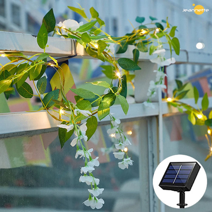 Solar Vine String Lights LED Solar String Lights Outdoor Waterproof Artificial Ivy Leaf Plants Lights for Garden Wedding Fence