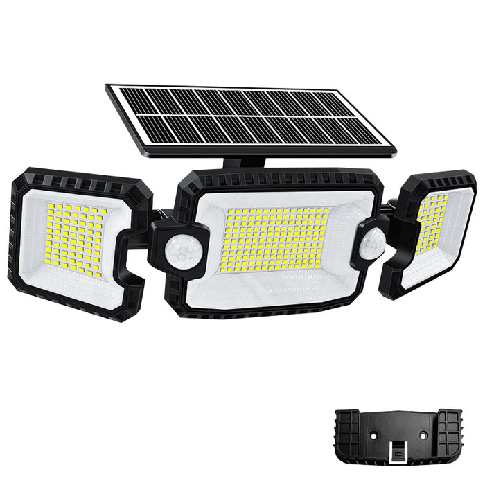 Security Solar Lights Outdoor 167 LED Adjustable 3 Heads with 3 Modes Wireless Motion Sensor Super Waterproof  Spot Flood Lights