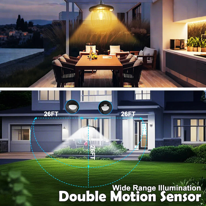 Solar Shed Light Indoor Outdoor with Motion Sensor Solar Pendant Light 5 Mode Timers Waterproof Gazebo Garage Shop Barn Home