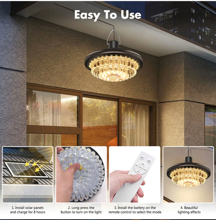 Solar Shed Light Indoor Outdoor with Motion Sensor Solar Pendant Light 5 Mode Timers Waterproof Gazebo Garage Shop Barn Home