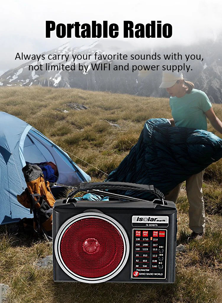 1pc Portable FM/AM/SW Radio Solar Charging Multi Band Emergency Radios Receiver Powerful Bluetooth Speaker with Flashlight USB