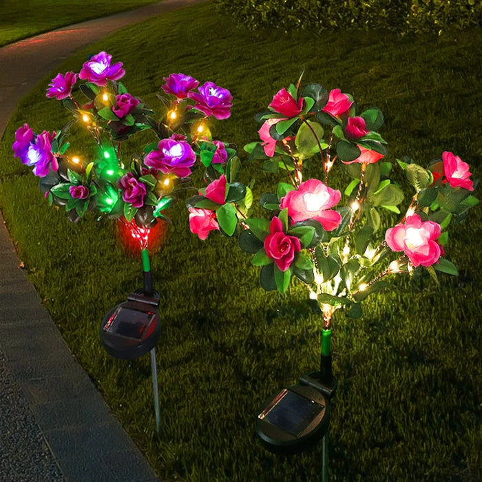 LED Solar Light Waterproof Azalea Solar Flowers Lamp Outdoor Decorative for Garden Yard Lawn Path Lighting Holiday Wedding Decor