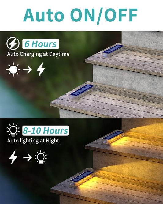 Solar LED Step Lights 4 Pack Outdoor IP68 Waterproof high Brightness Stairs Lamp With Lens Decor Lighting For Garden Deck Path