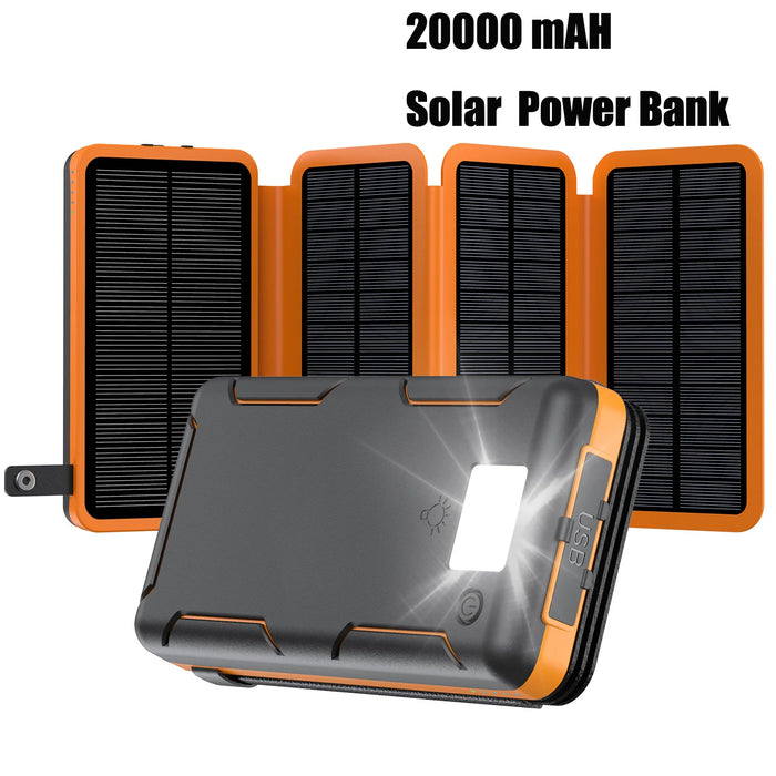 New Portable Solar Power Bank 20000mAh Large Capacity Charger Compatible with IOS Android USB-A And USB-C Fast Charging outdoor