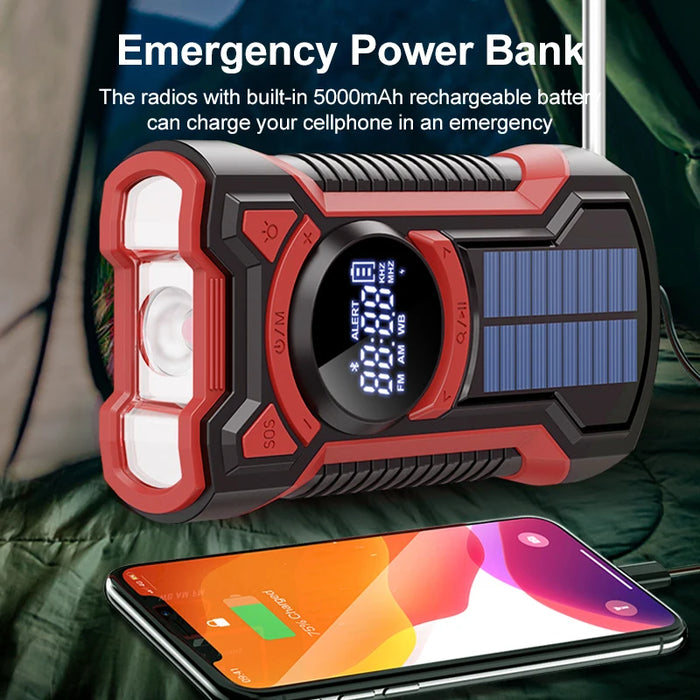 Solar Power Emergency Outdoor Camping AM/FM/NOAA Weather Radio Hand Crank Generator Radio with Flashlight Power Bank SOS Alarm