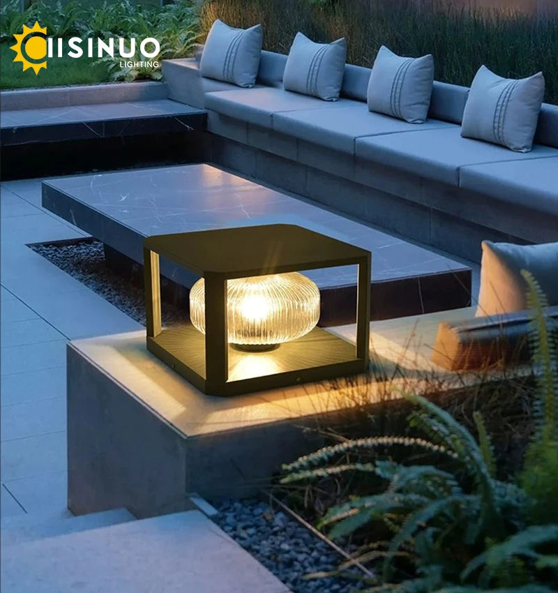 Outdoor Pillar Light Solar Powered Energy Saving IP65 Post Cap Lamp Auto Dusk-to-Dawn Sensor for Garden Villa Gate Pathway Fence
