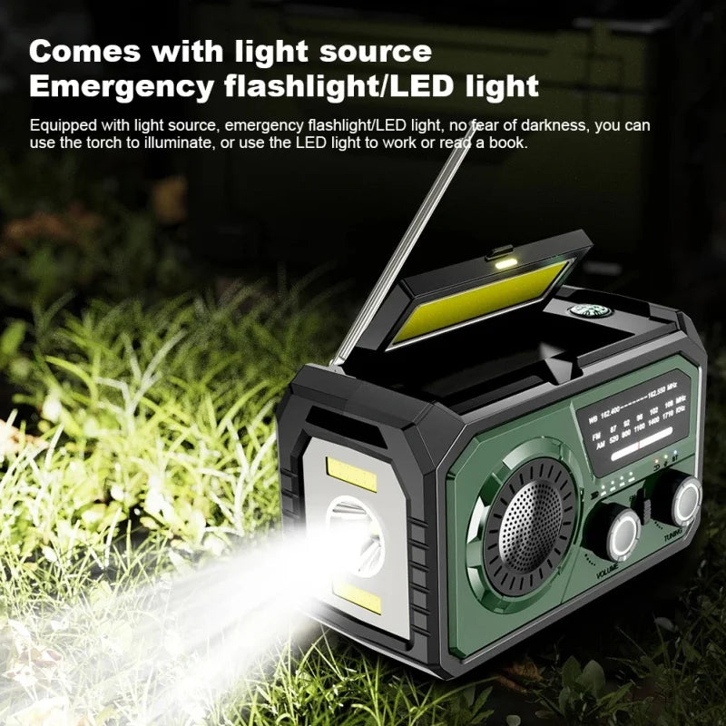 AM/FM/WB NOAA Emergency Weather Radio Solar Hand Crank Radio LED Flashlight Reading Lamp Survival Radio for Outdoor