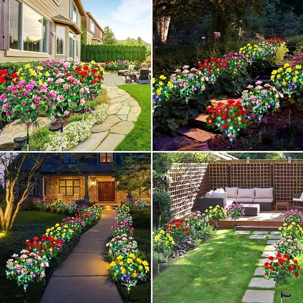Solar Light LED Azalea Solar Flowers Lamp Outdoor Decorative for Garden Yard Lawn Path Lighting Holiday Wedding Decor